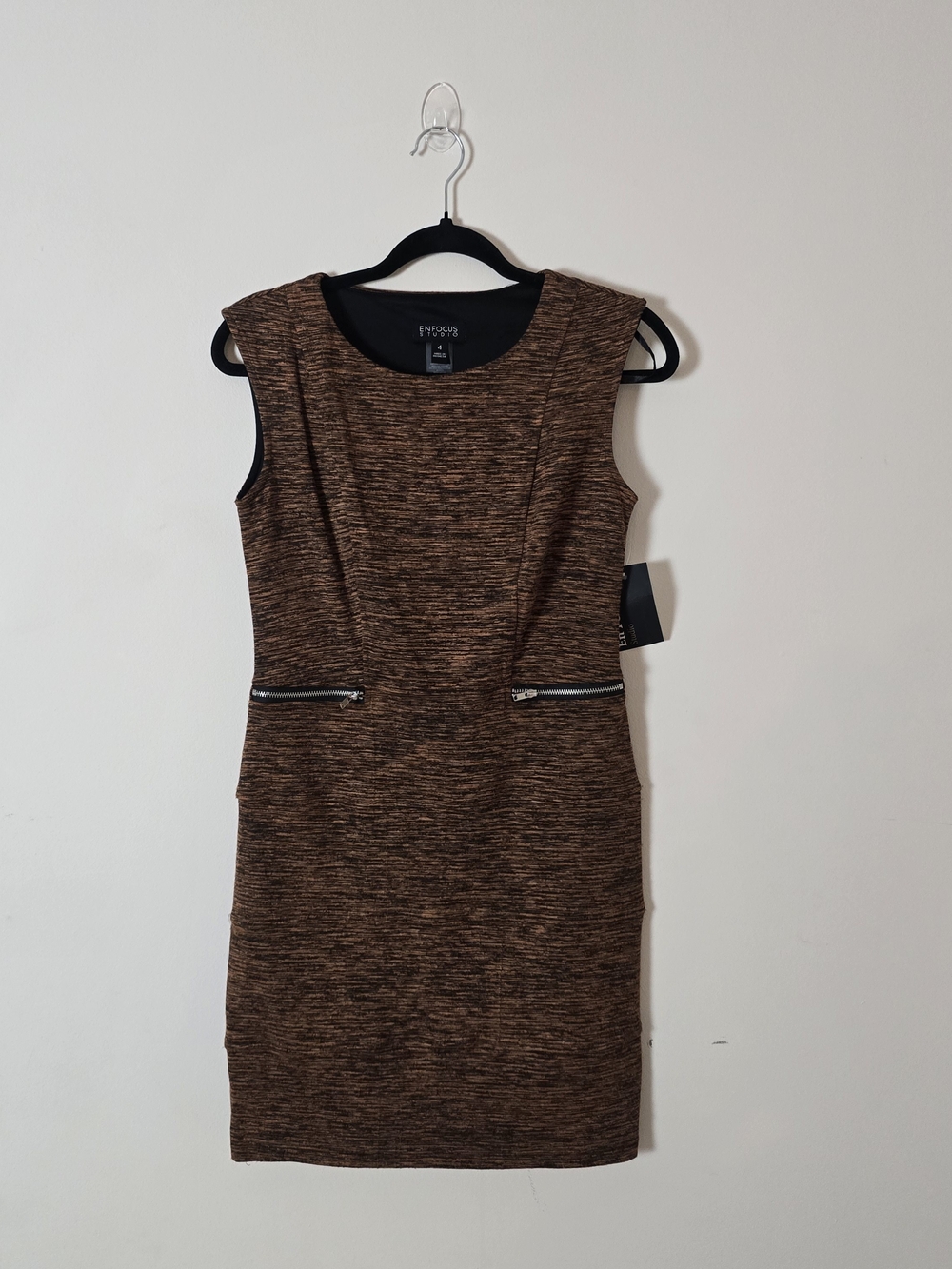 Enfocus Studio Brown/Black Heathered Sleeveless Scoop Neck Sheath Dress 4 New